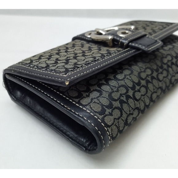 Coach Signature Black Canvas Buckle Credit Card ID Window Trifold Wallet - Picture 7 of 14